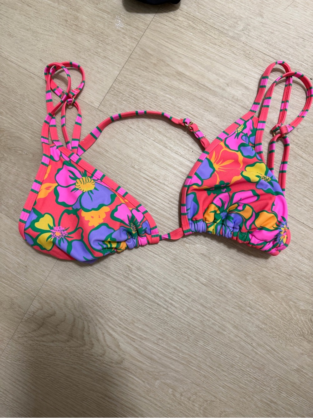 Shade & Shore Neon Pink Floral Triangle Bikini Top